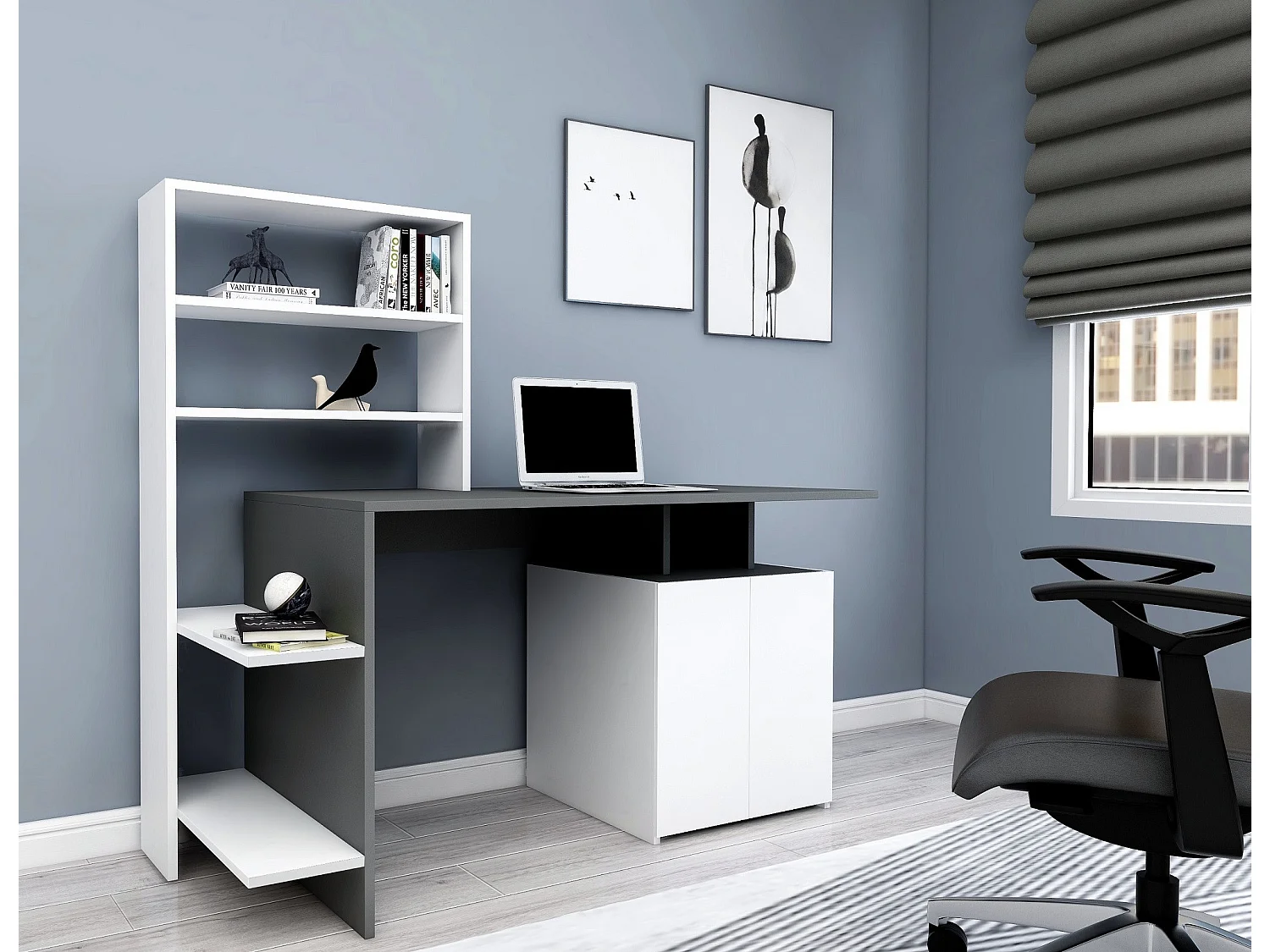 Bureau en bois "Melis " - 146 x 60 x 128 cm - Blanc Anthracite