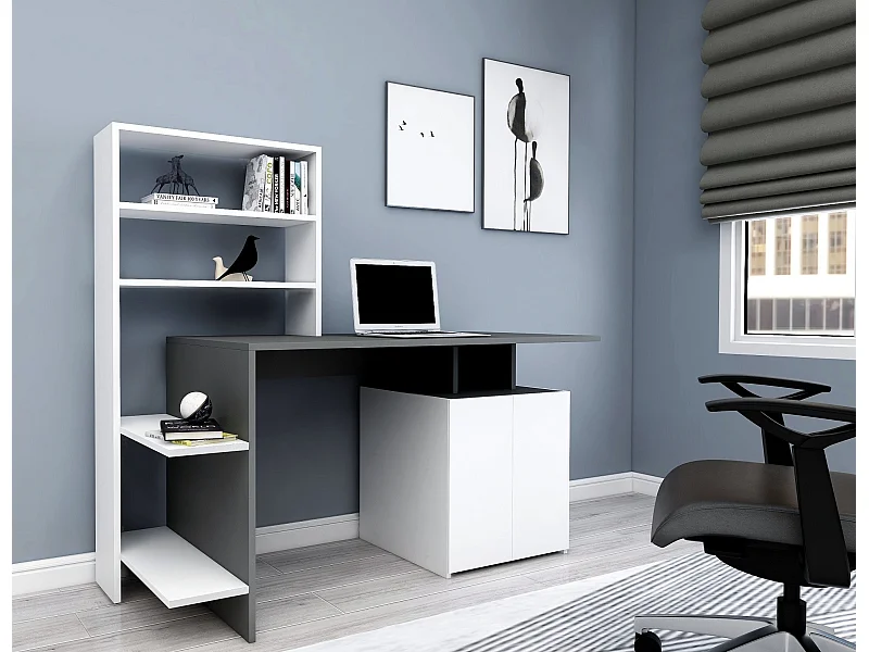 Bureau en bois "Melis " - 146 x 60 x 128 cm - Blanc Anthracite
