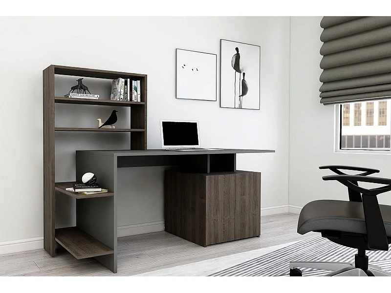 Bureau en bois "Melis " - 146 x 60 x 128 cm - Noyer Anthracite