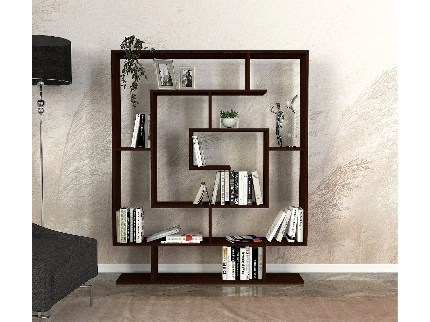 Bibliothèque en bois "Sarmasik" - 124 x 22 x 149 cm - Wengé