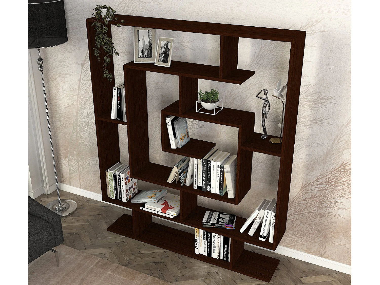 Bibliothèque en bois "Sarmasik" - 124 x 22 x 149 cm - Wengé