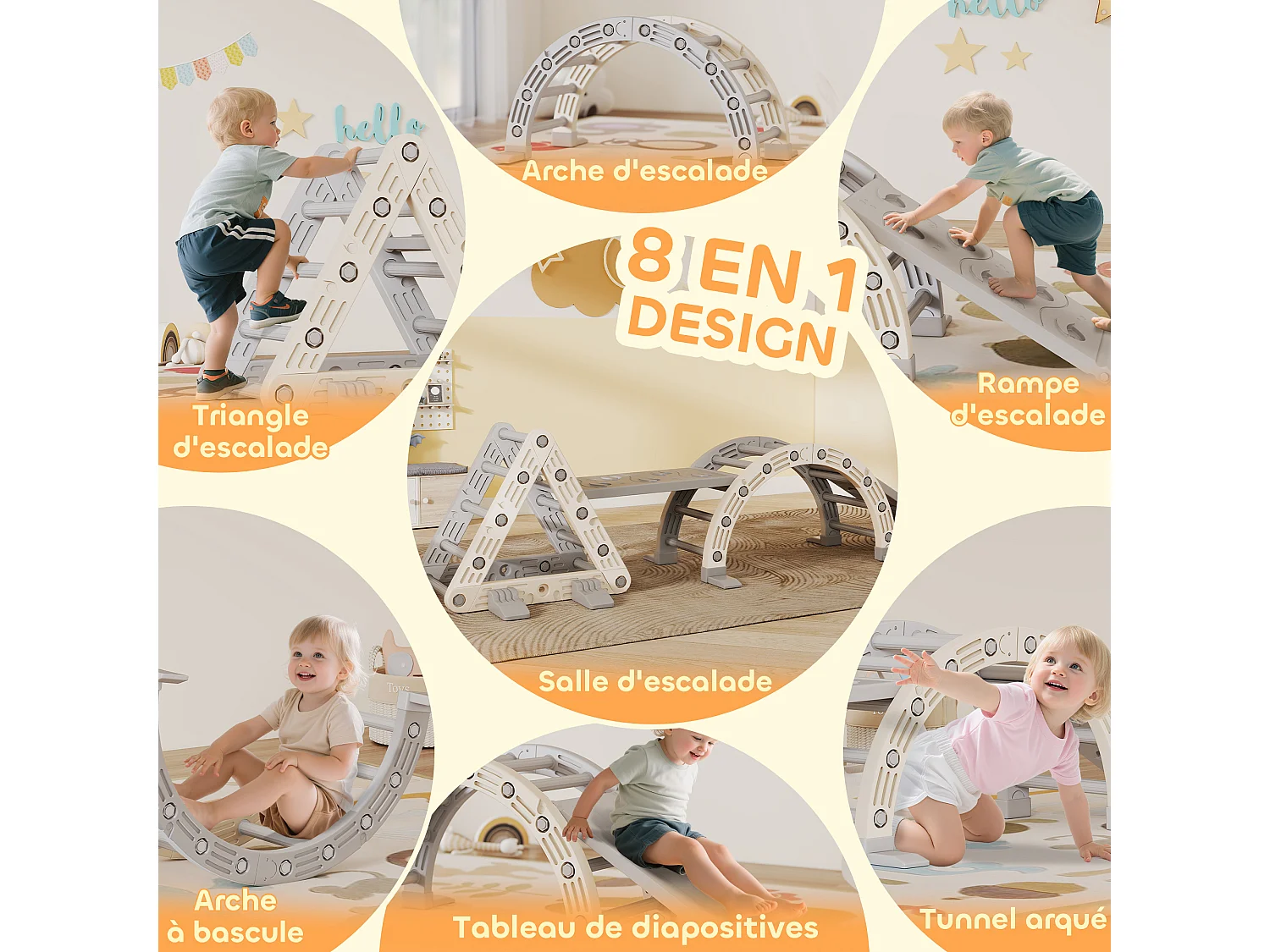 Triangle escalade enfant arc d'escalade rampe double-face pour grimper glisser chaise à bascule HDPE gris