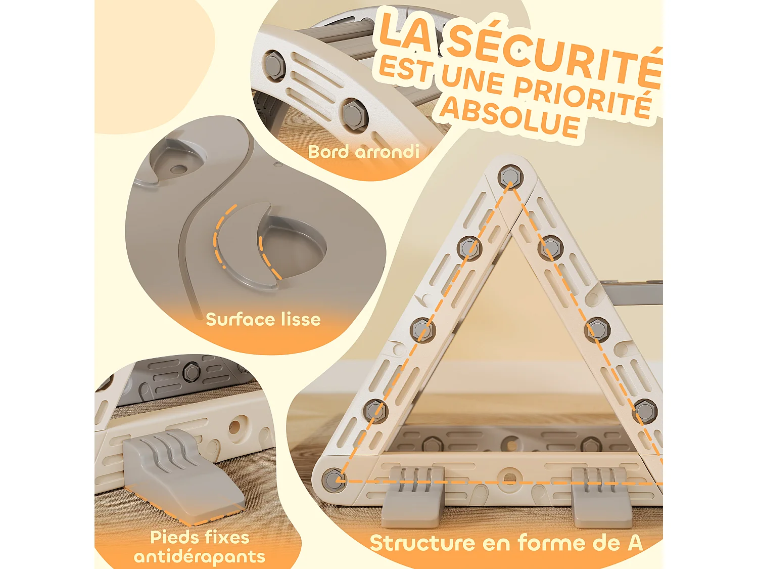 Triangle escalade enfant arc d'escalade rampe double-face pour grimper glisser chaise à bascule HDPE gris