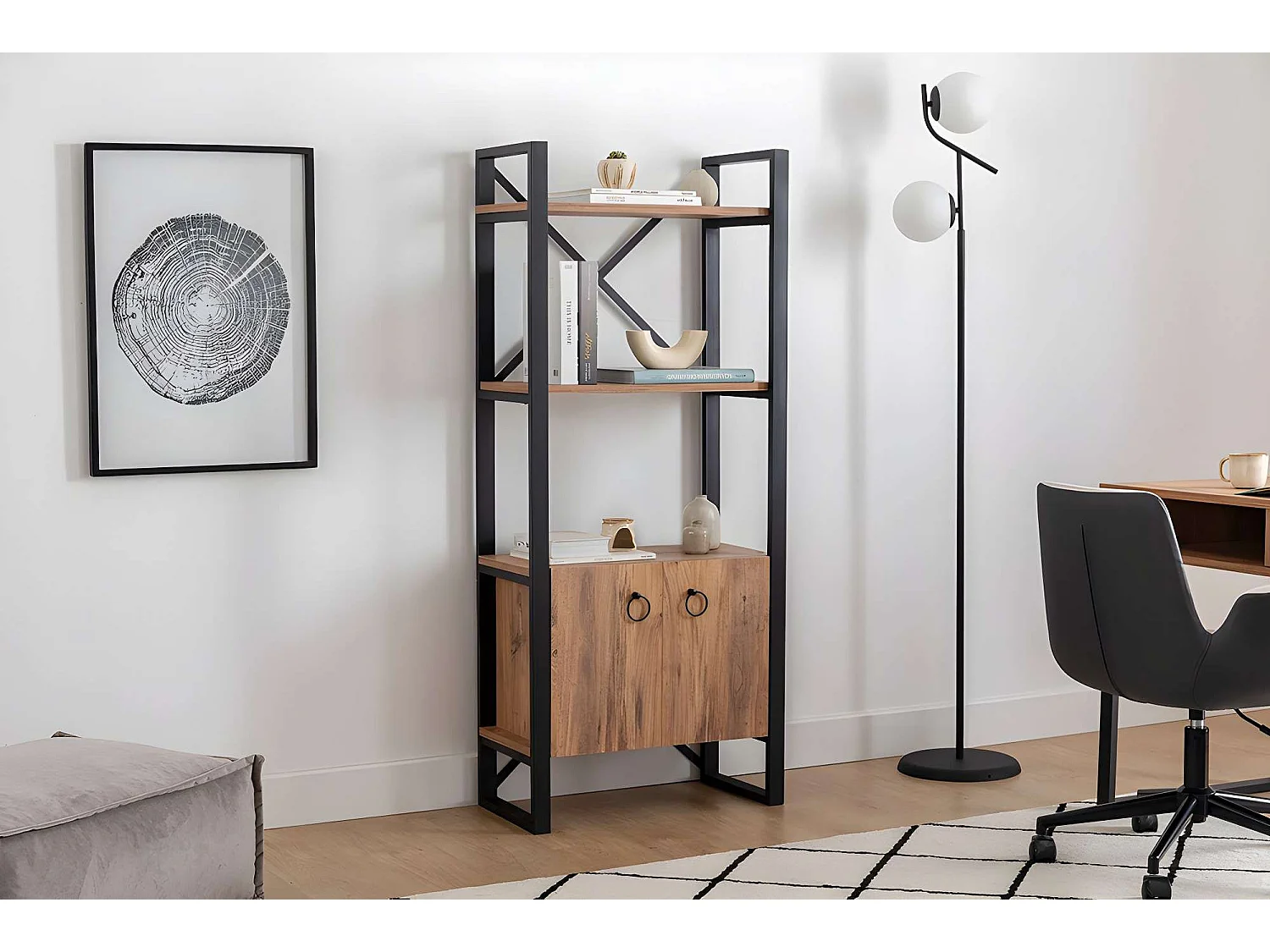 Bibliothèque en bois "Milano" - 64 x 32 x 160 cm - Pin atlantiqueNoir