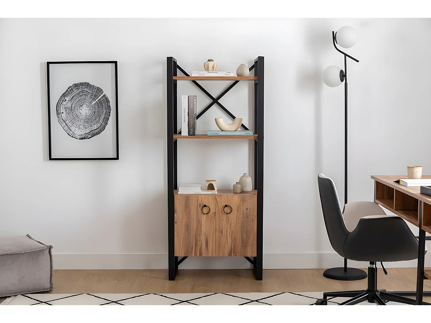 Bibliothèque en bois "Milano" - 64 x 32 x 160 cm - Pin atlantiqueNoir