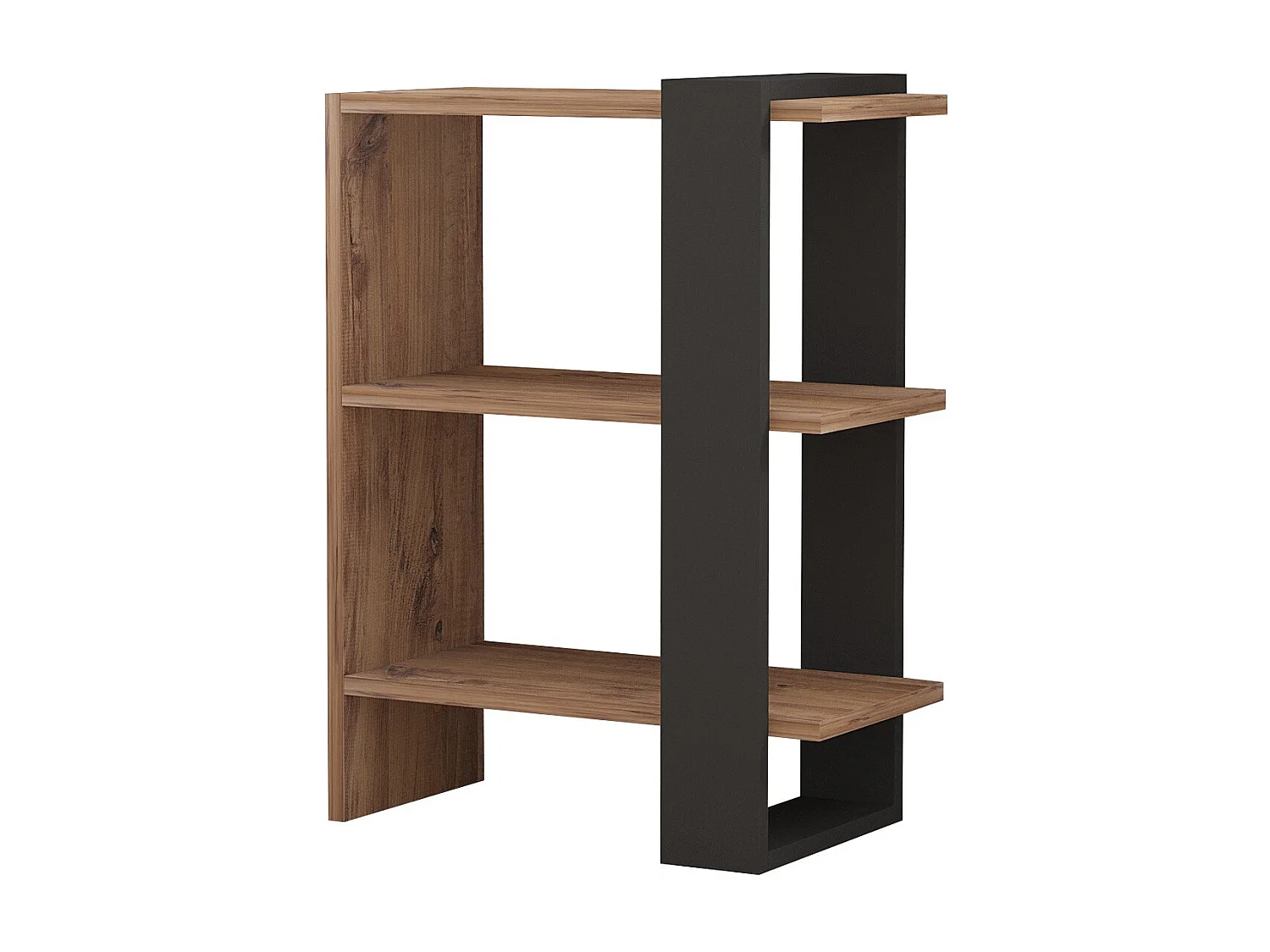 Boekenkast Ova van eikenhout antraciet 51x25x70 cm, 2 planken, Scandinavische stijl