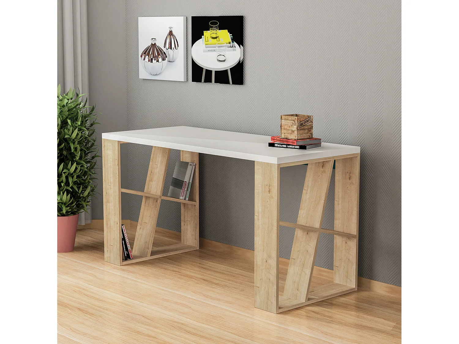 Bureau en bois "Honey" - 140 x 60 x 75 cm - Chêne blanc