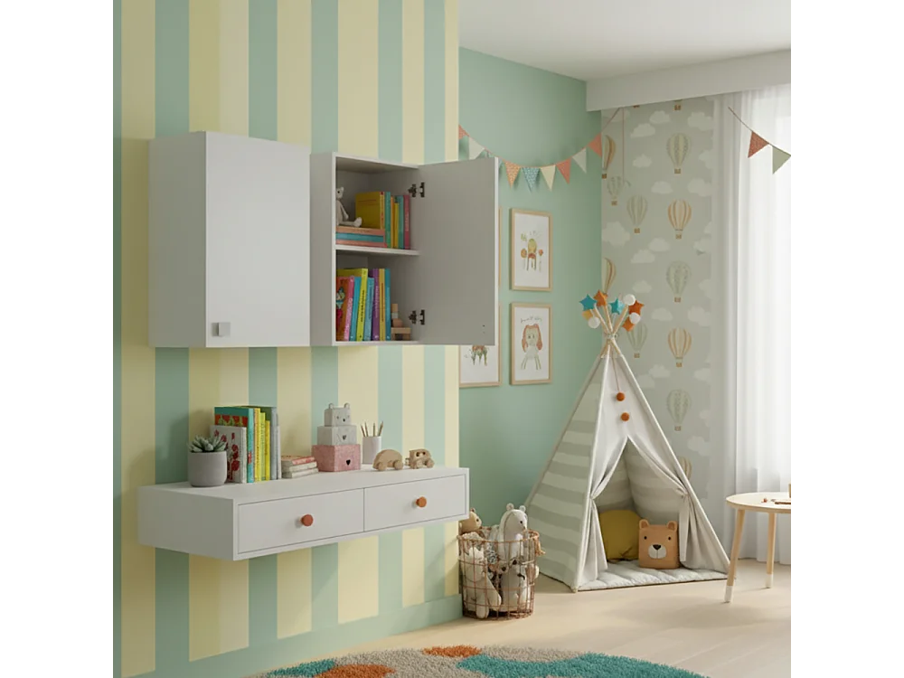 Meuble Mural 1 Porte Blanc Frêne 40×69×33 cm | Armoire Murale Gain de Place avec Étagère Réglable | Déjà Monté
