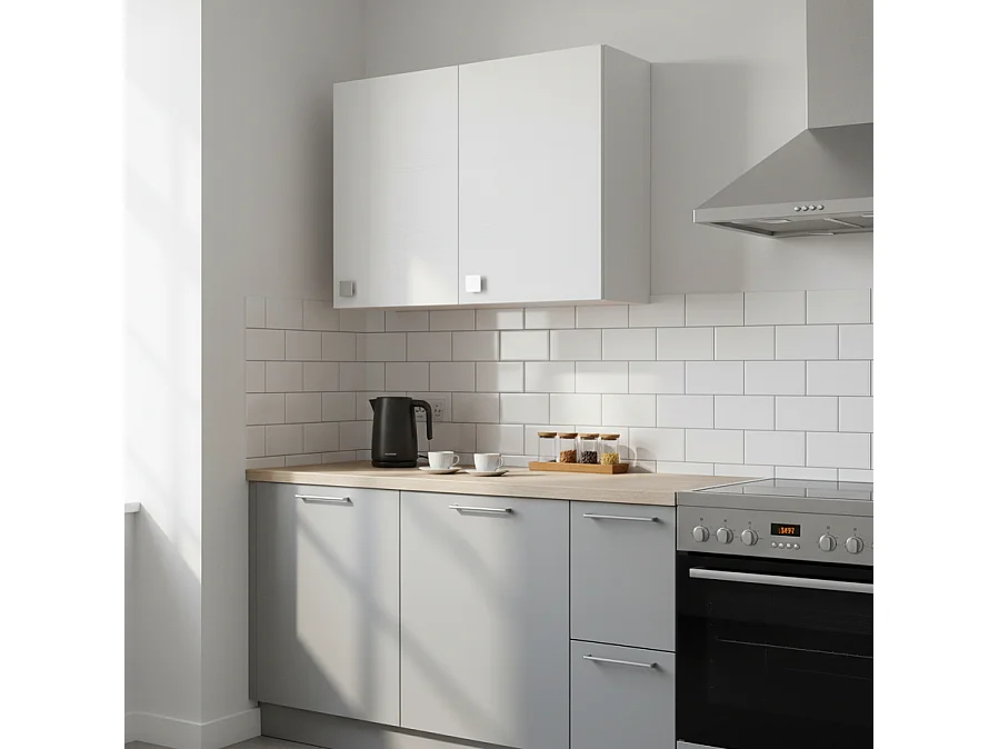 Armoire Murale 1 Porte Blanc Frêne | Meuble Suspendu Gain de Place avec Étagère Réglable | Préassemblé pour Salle de Bain, Cuisine, Buanderie et Entrée