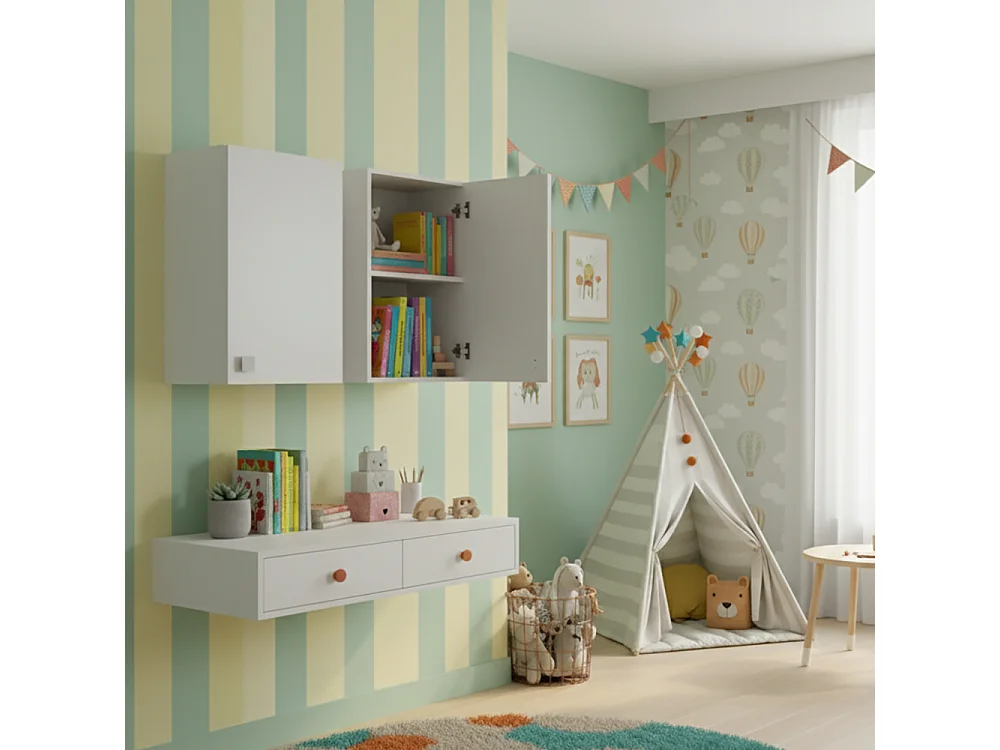 Armoire Murale 1 Porte Blanc Frêne | Meuble Suspendu Gain de Place avec Étagère Réglable | Préassemblé pour Salle de Bain, Cuisine, Buanderie et Entrée