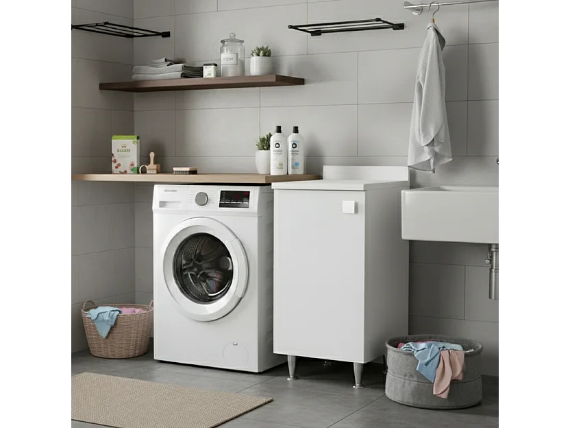 Meuble Bas 1 Porte Blanc | Armoire Moderne Gain de Place avec Étagère Réglable | Déjà Monté pour Salle de Bain, Buanderie, Entrée, Bureau