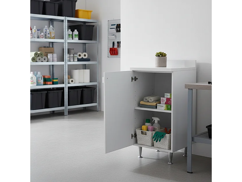 The White Stone Bas Skåp 1 Dörr Vit | Modern Platsbesparande Skåp med Justerbar Hylla | Förmonterad för Badrum, Tvättstuga, Hall, Arbetsrum och Balkong