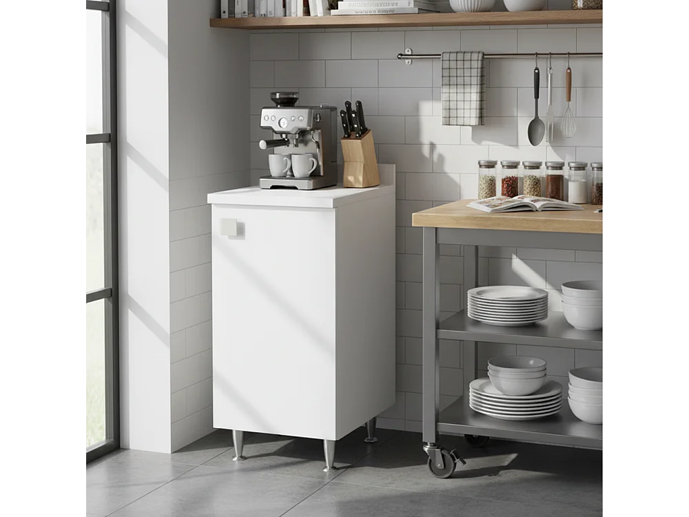 Meuble Bas avec Dosseret Blanc | Meuble Polyvalent avec Pieds en Métal et Étagère Réglable | Déjà Monté