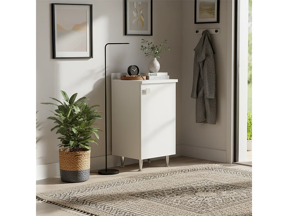 Meuble avec Rebord Blanc | Meuble Multiusage avec Pieds en Métal et Étagère Réglable | Préassemblé pour Salle de Bain, Buanderie, Cuisine et Entrée