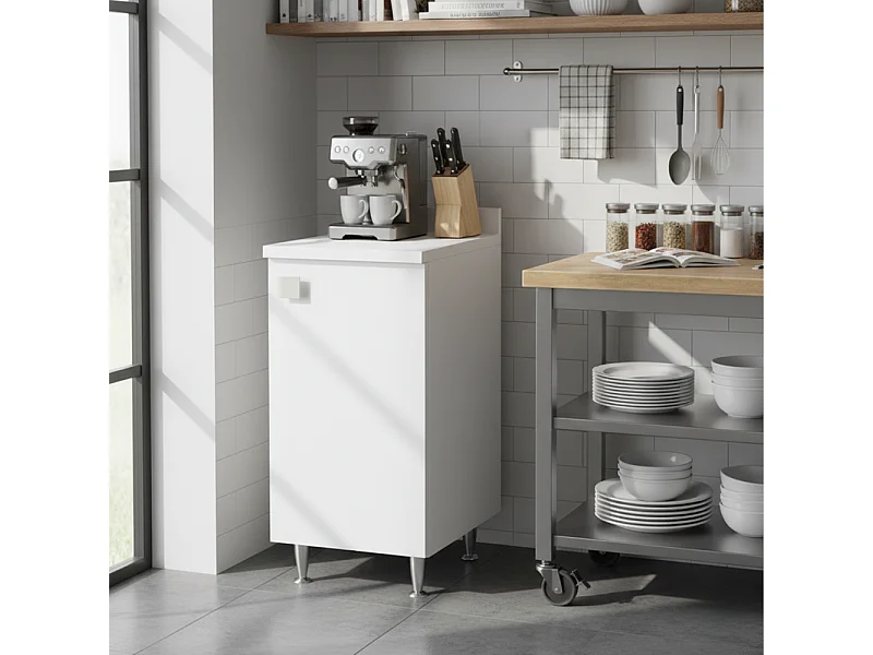 Unterschrank Weiß mit Rückwand | Multifunktionsschrank | Montiert für Bad, Waschküche, Küche, Flur