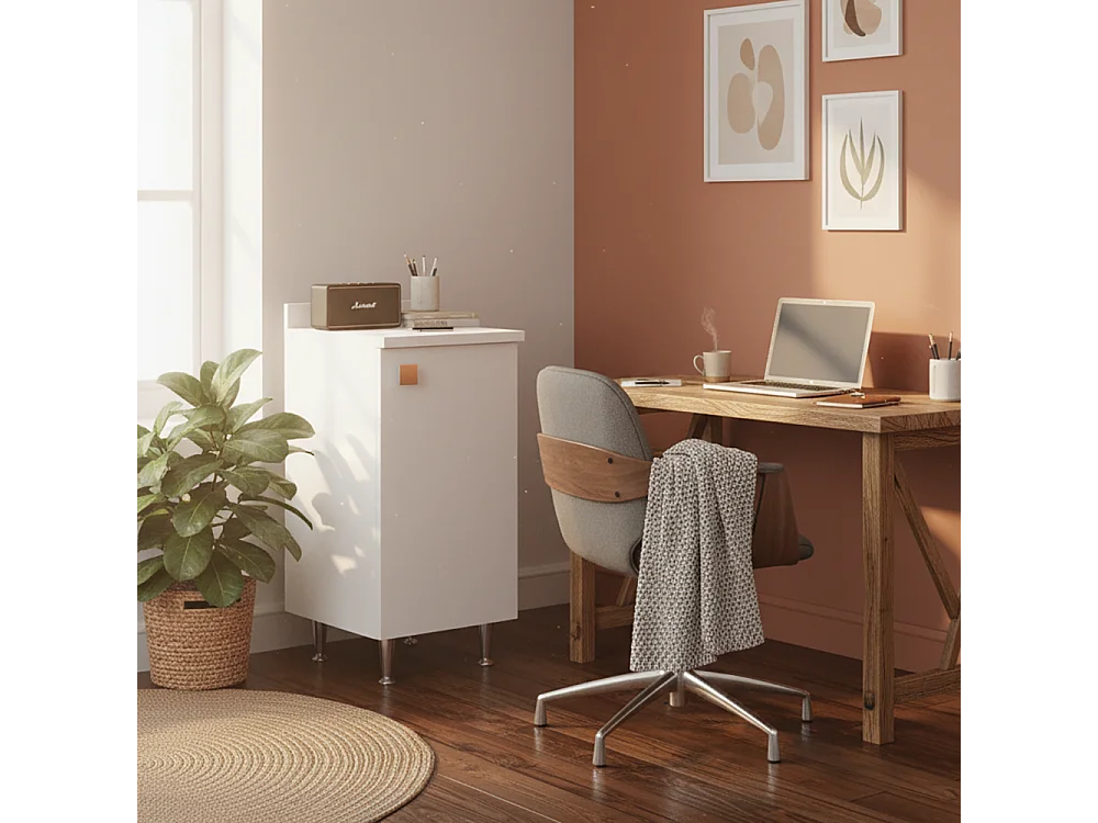 Meuble Bas avec Dosseret Blanc | Armoire Polyvalente avec Pieds en Métal et Étagère Réglable | Déjà Monté