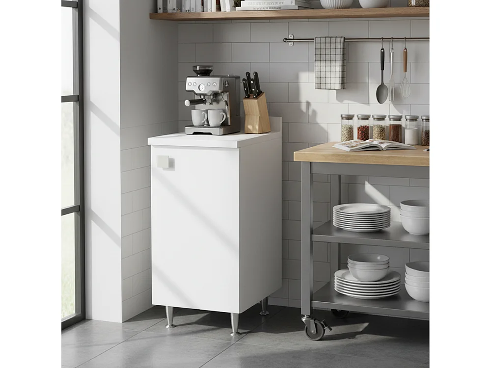 Meuble avec Rebord Blanc | Meuble Multiusage avec Pieds en Métal et Étagère Réglable | Préassemblé pour Salle de Bain, Buanderie, Cuisine et Entrée