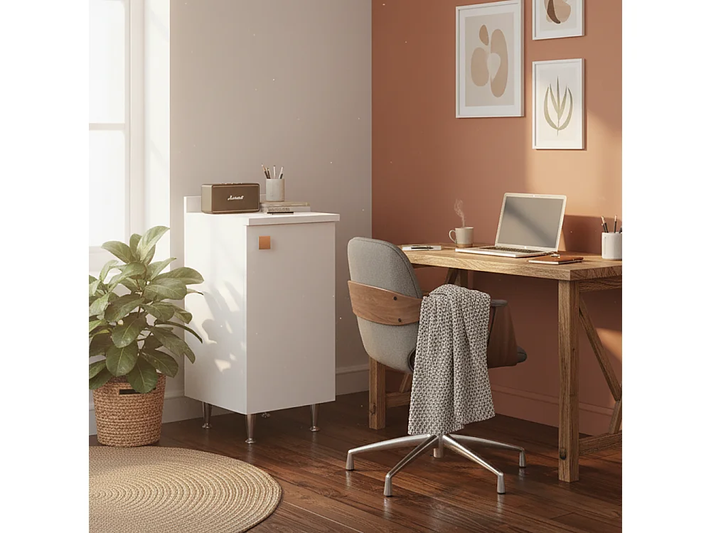 Meuble avec Rebord Blanc | Meuble Multiusage avec Pieds en Métal et Étagère Réglable | Préassemblé pour Salle de Bain, Buanderie, Cuisine et Entrée