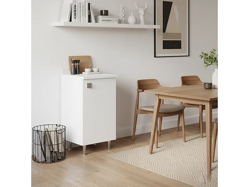 Unterschrank Weiß mit Rückwand | Vielzweckschrank mit Boden | Montiert für Bad, Waschküche, Flur, Küche, Kinderzimmer, Garage