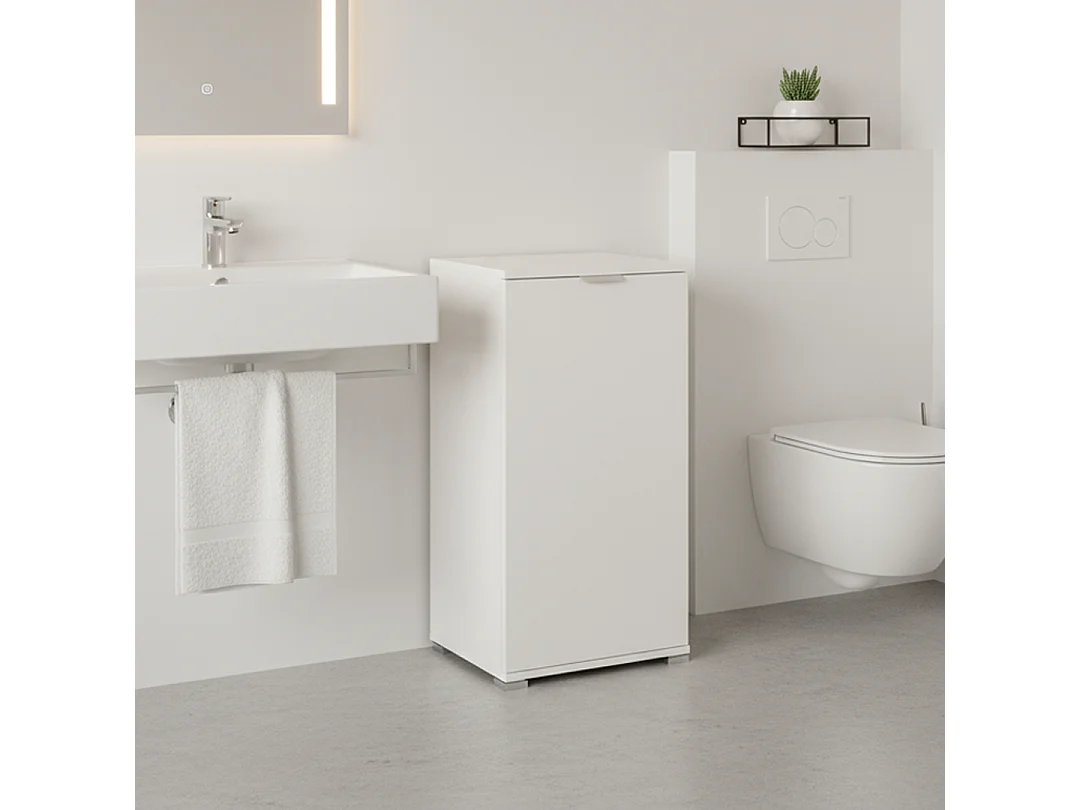 Meuble Bas 1 Porte Blanc | Armoire Gain de Place Moderne avec Étagère Réglable | Préassemblé pour Salle de Bain, Buanderie, Entrée, Bureau et Balcon