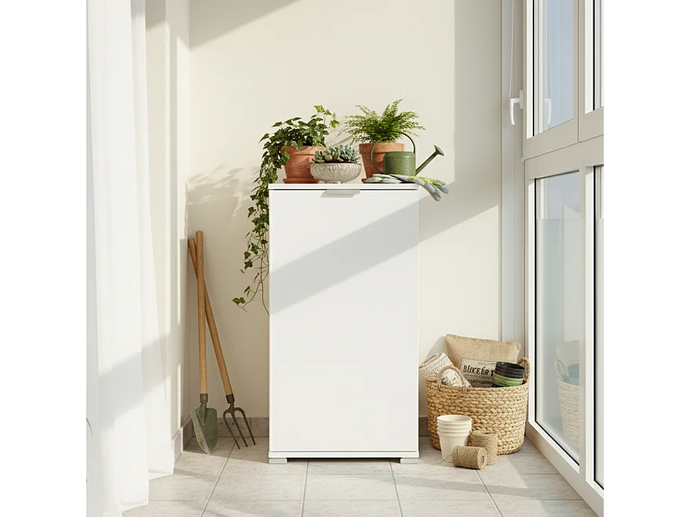 Meuble Bas 1 Porte Blanc | Armoire Gain de Place Moderne avec Étagère Réglable | Préassemblé pour Salle de Bain, Buanderie, Entrée, Bureau et Balcon