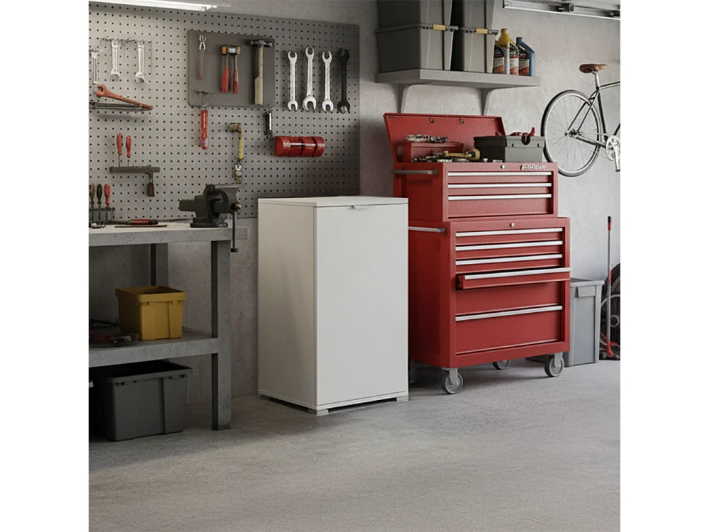 Meuble Bas 1 Porte Blanc | Armoire Gain de Place Moderne avec Étagère Réglable | Préassemblé pour Salle de Bain, Buanderie, Entrée, Bureau et Balcon