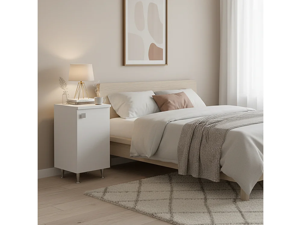Meuble Bas 1 Porte Droite Blanc Frêne | Armoire Multiusage avec Pieds en Métal | Profondeur 50 cm | Préassemblé pour Salle de Bain, Buanderie, Entrée