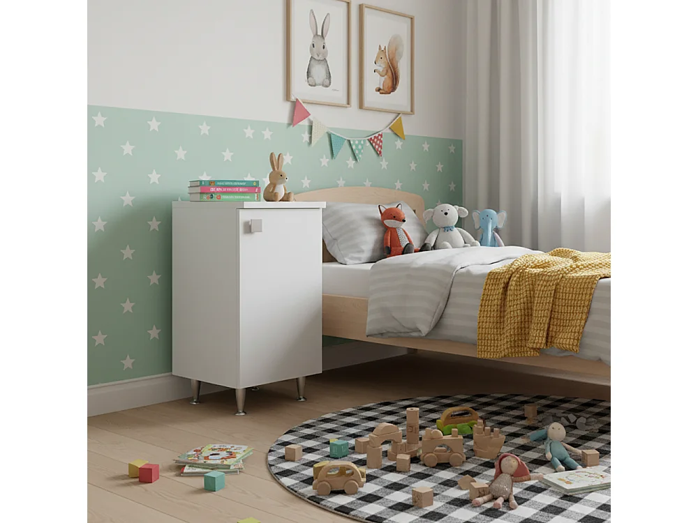 Meuble Bas 1 Porte Droite Blanc Frêne | Armoire Multiusage avec Pieds en Métal | Profondeur 50 cm | Préassemblé pour Salle de Bain, Buanderie, Entrée
