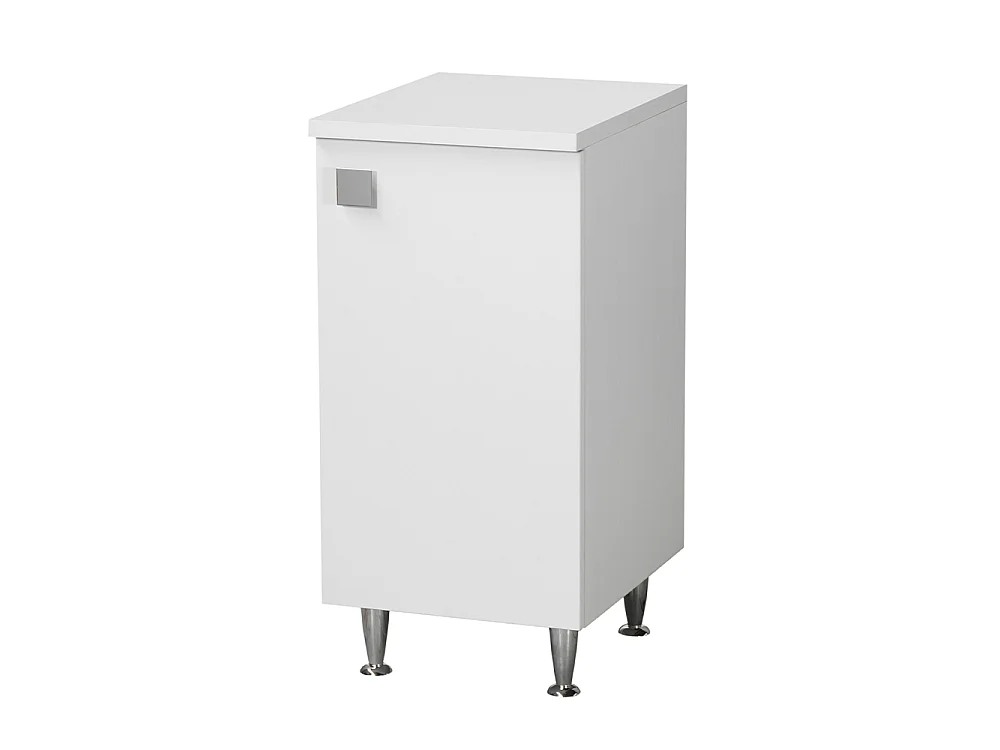 Meuble Bas 1 Porte Droite Blanc Frêne | Armoire Multiusage avec Pieds en Métal | Profondeur 50 cm | Préassemblé pour Salle de Bain, Buanderie, Entrée