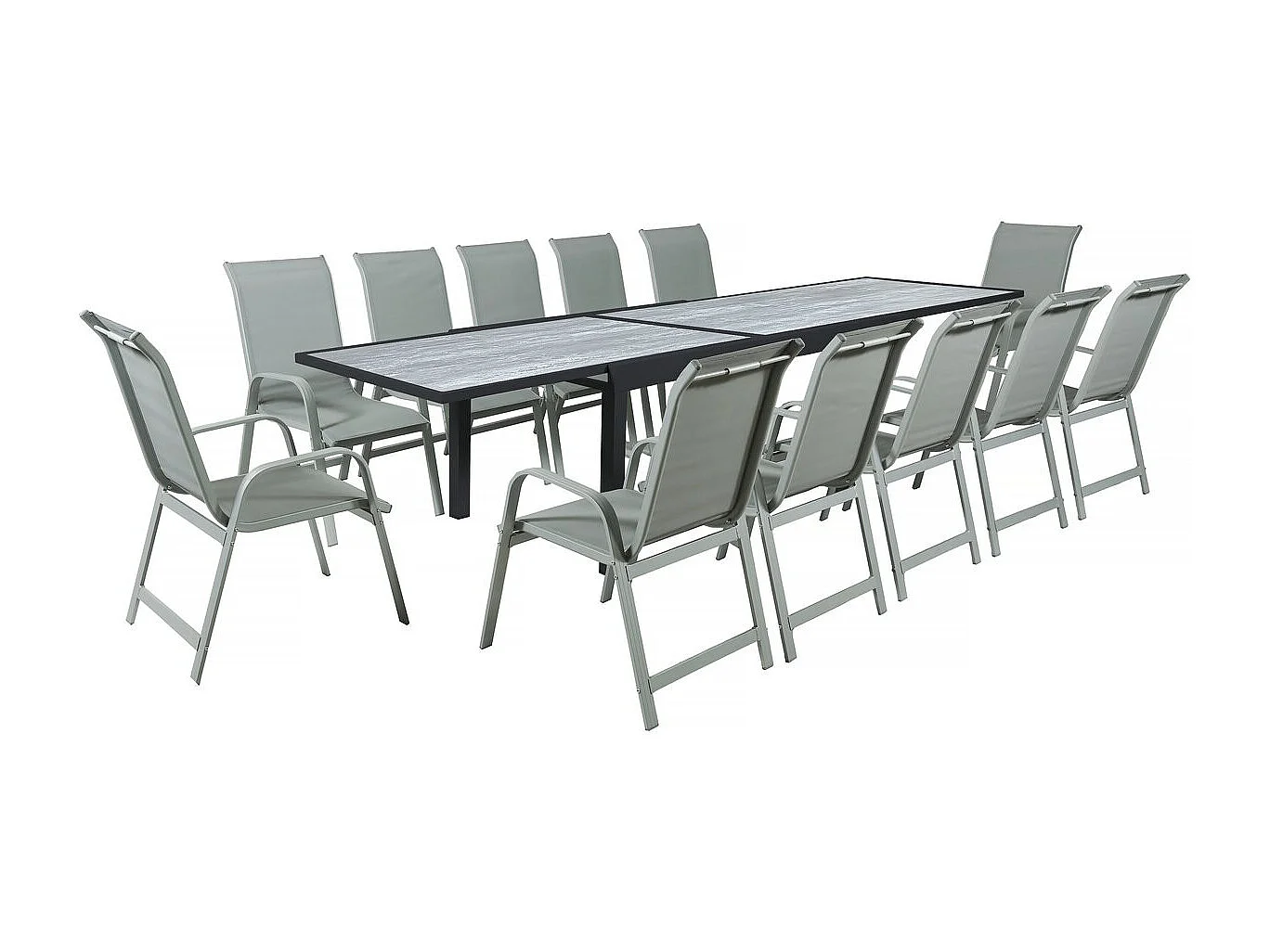 Salon de jardin"Lagos" - 200/320 x 105 x 76 cm - Taupe - 12 places