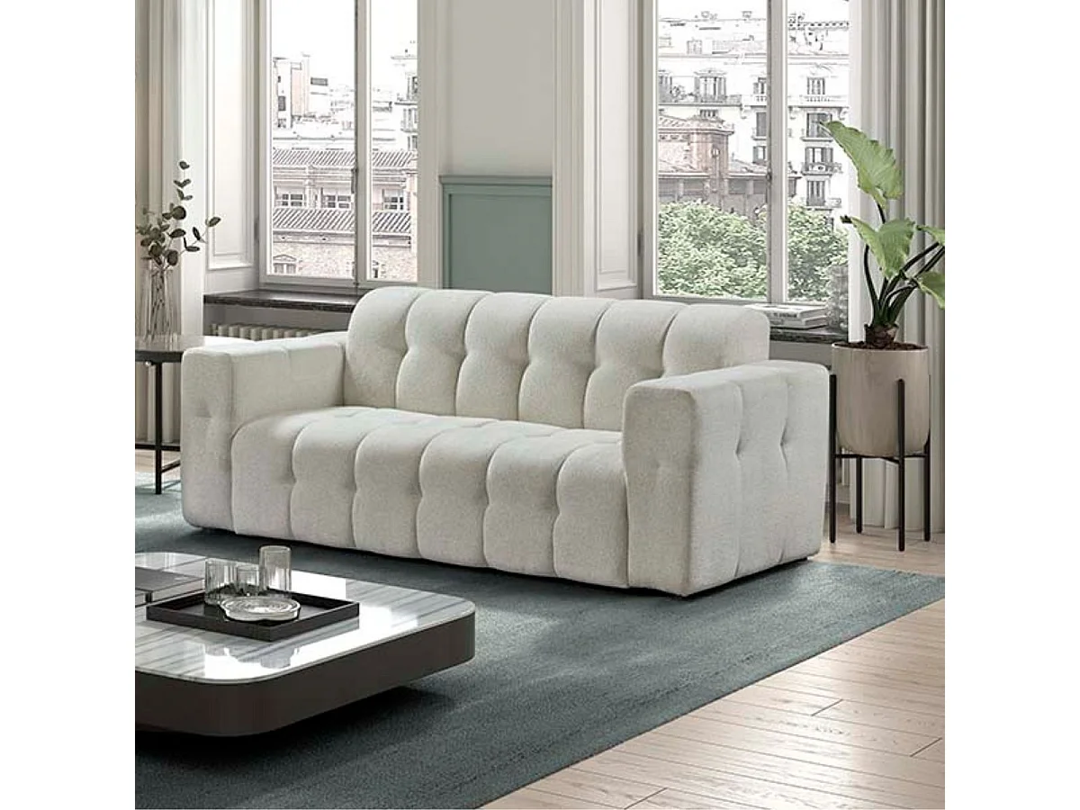 Canapé 2 places fixe en tissu polyester chenillé blanc - MENTON