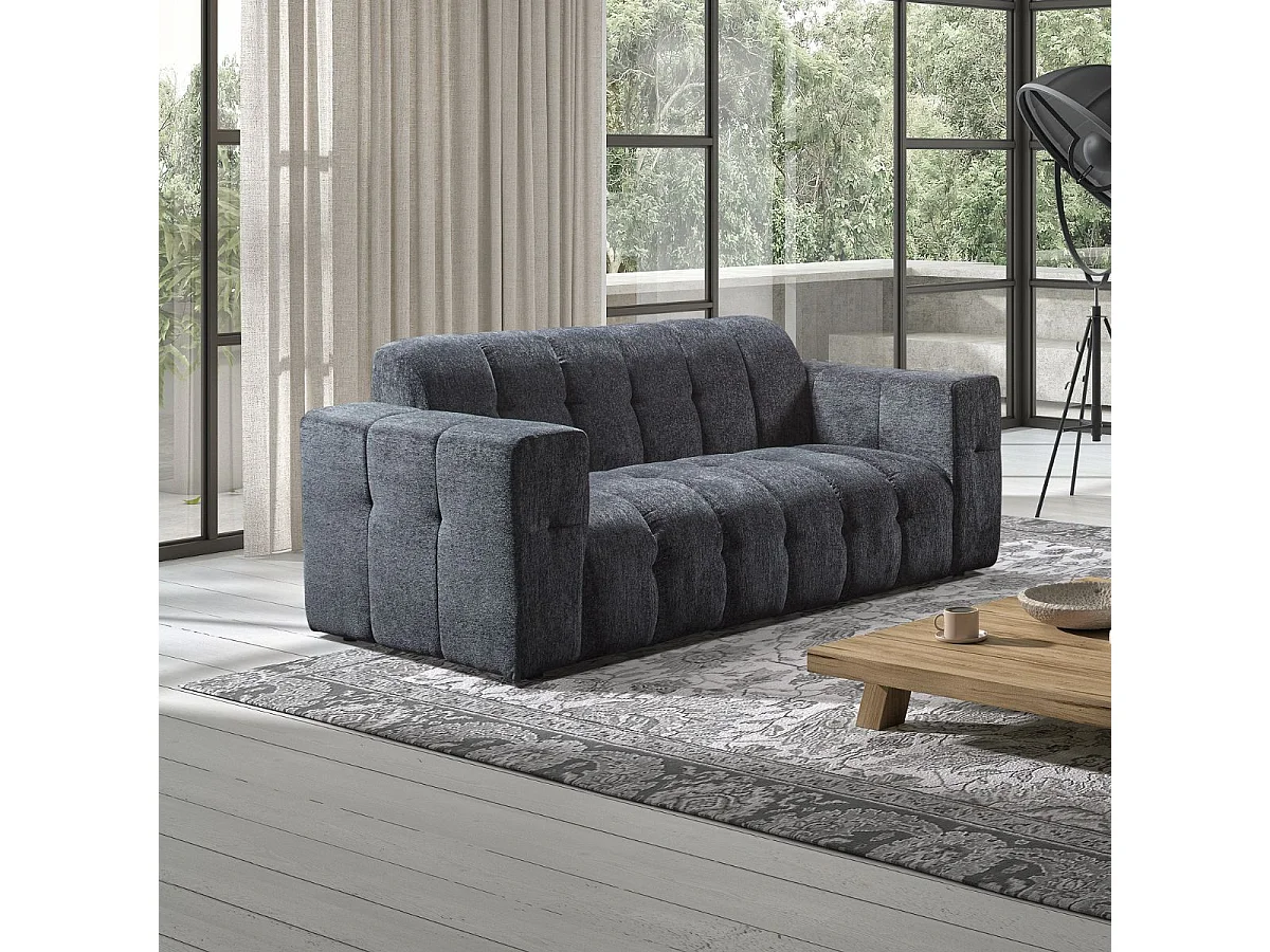 Canapé 2 places fixe en tissu polyester chenillé gris - MENTON