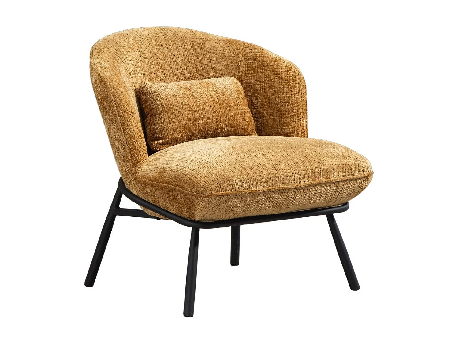 Fauteuil lounge en tissu chenillé jaune moutarde piètement métal noir - GASBY