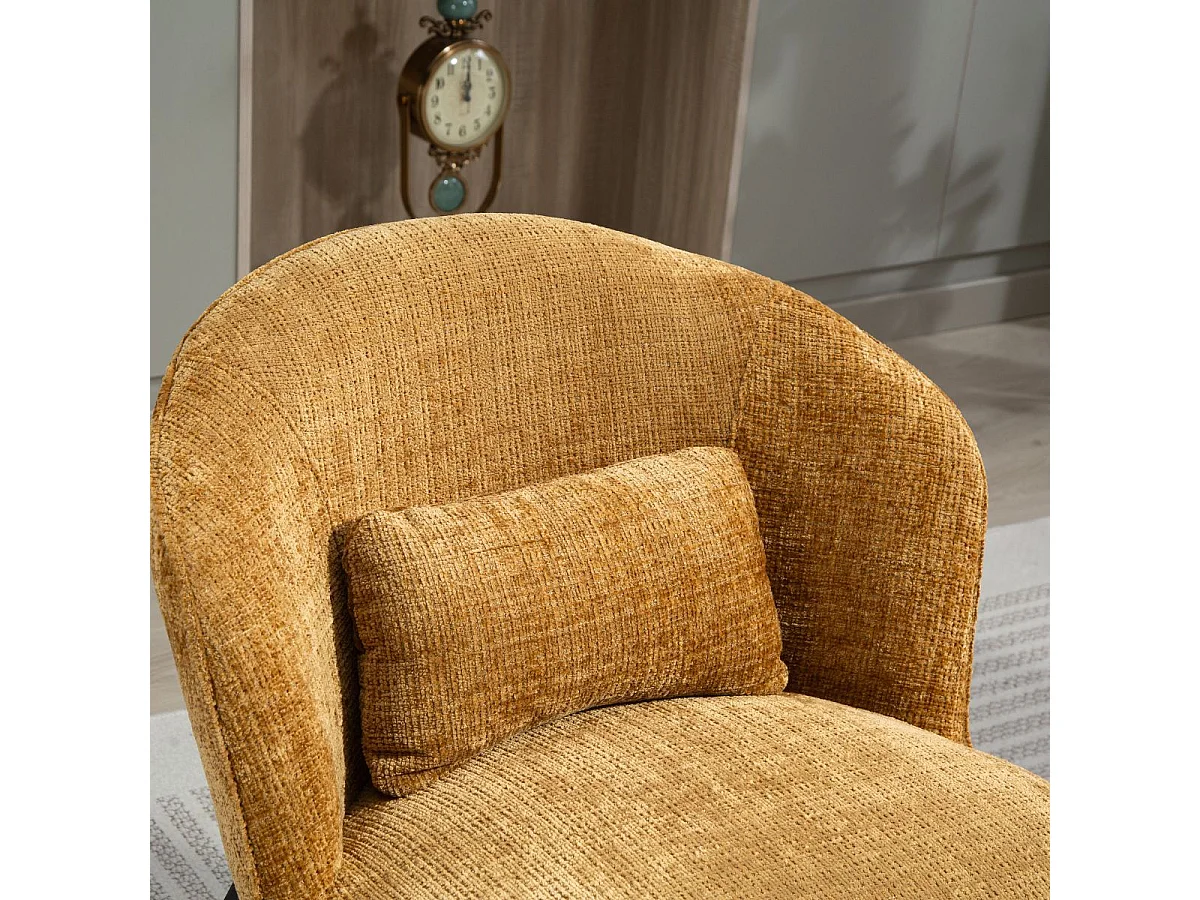 Fauteuil lounge en tissu chenillé jaune moutarde piètement métal noir - GASBY