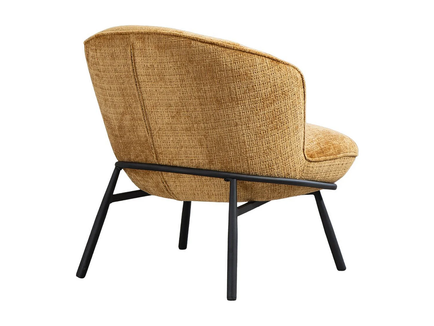 Fauteuil lounge en tissu chenillé jaune moutarde piètement métal noir - GASBY