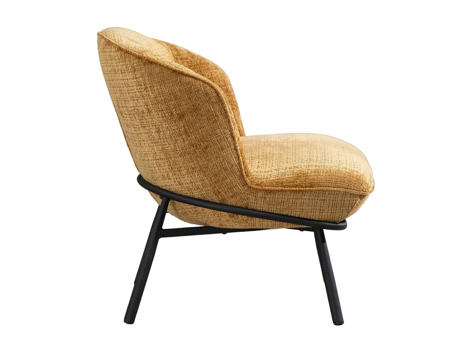 Fauteuil lounge en tissu chenillé jaune moutarde piètement métal noir - GASBY