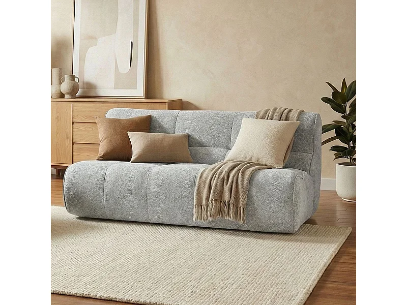 Canapé 2 places en mousse polyuréthane et tissu polyester touché doux gris - BLOW