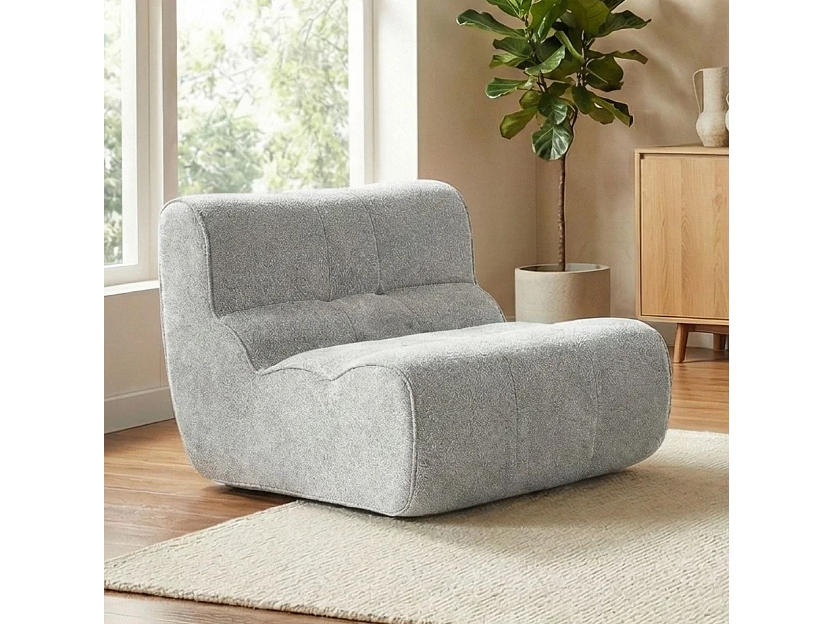 Fauteuil en mousse polyuréthane et tissu polyester touché doux gris - BLOW