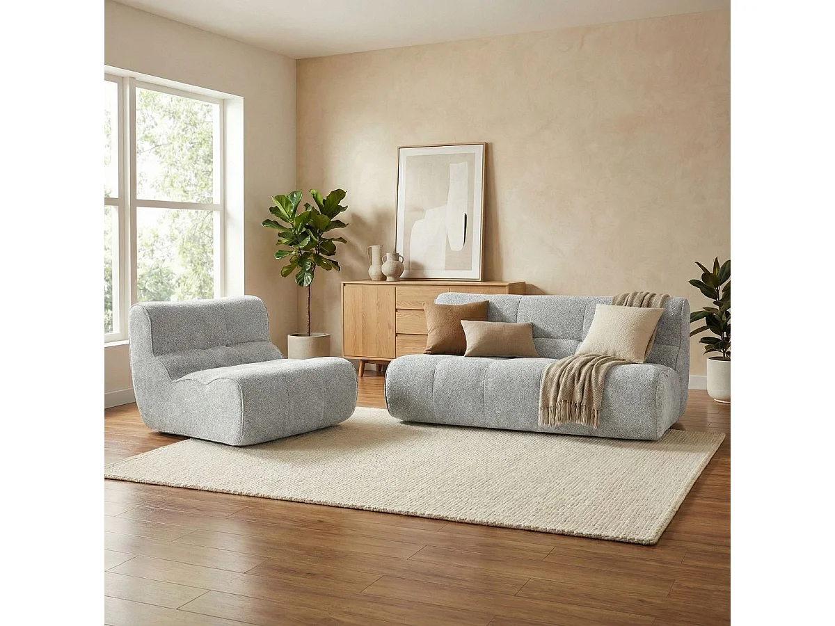 Fauteuil en mousse polyuréthane et tissu polyester touché doux gris - BLOW