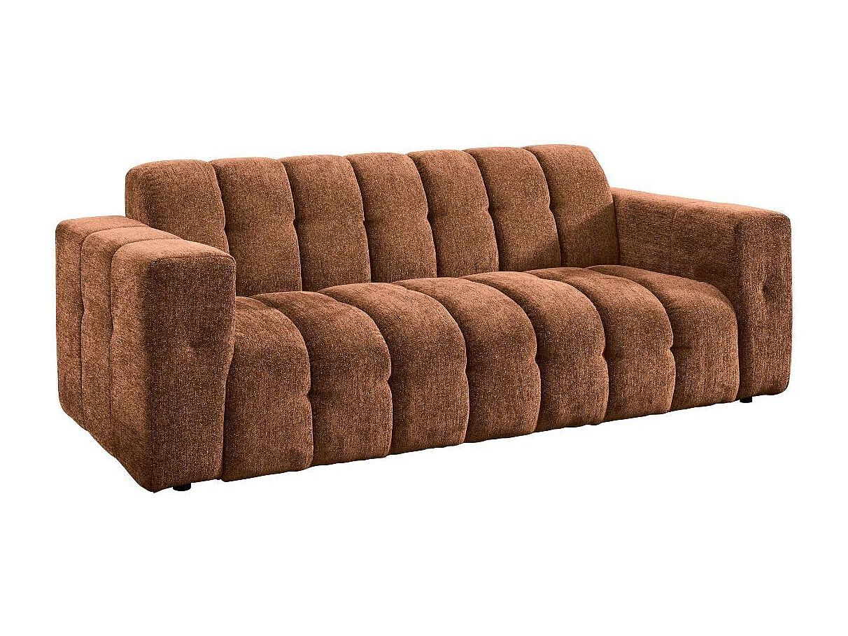 Canapé 3 places fixe en tissu polyester chenillé cognac - MENTON