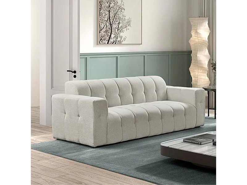 Canapé 3 places fixe en tissu polyester chenillé blanc - MENTON