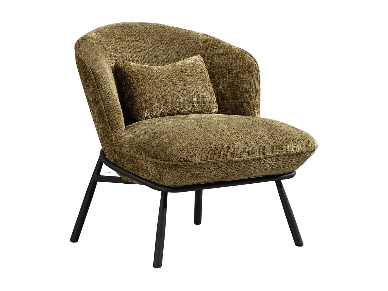 Fauteuil lounge en tissu chenillé vert piètement métal noir - GASBY