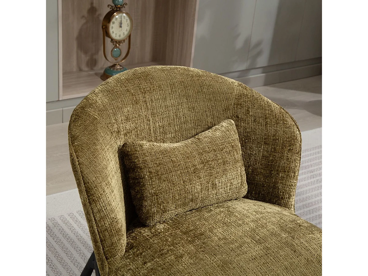 Fauteuil lounge en tissu chenillé vert piètement métal noir - GASBY