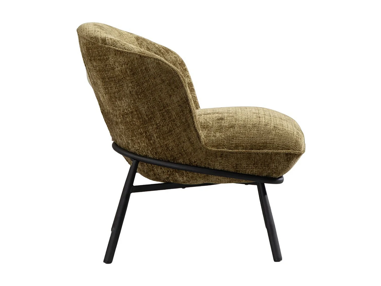 Fauteuil lounge en tissu chenillé vert piètement métal noir - GASBY