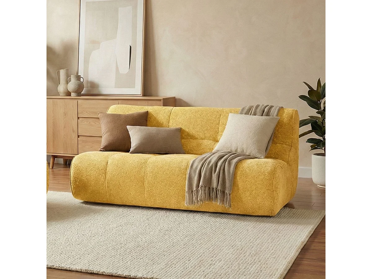 Canapé 2 places en mousse polyuréthane et tissu polyester touché doux jaune - BLOW