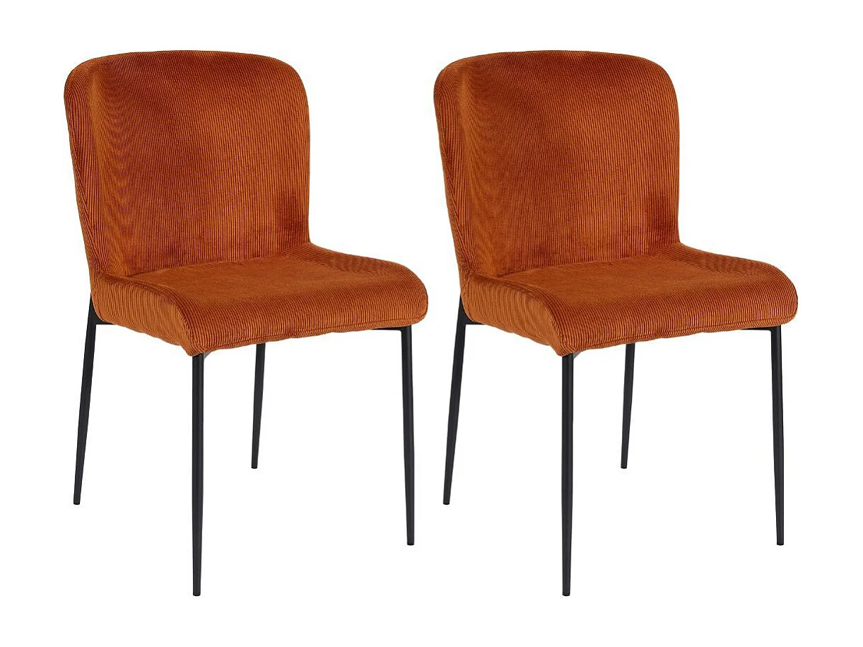 Lot de 2 chaises en tissu velours côtelé coloris terracotta pieds métal noir - LUMIA