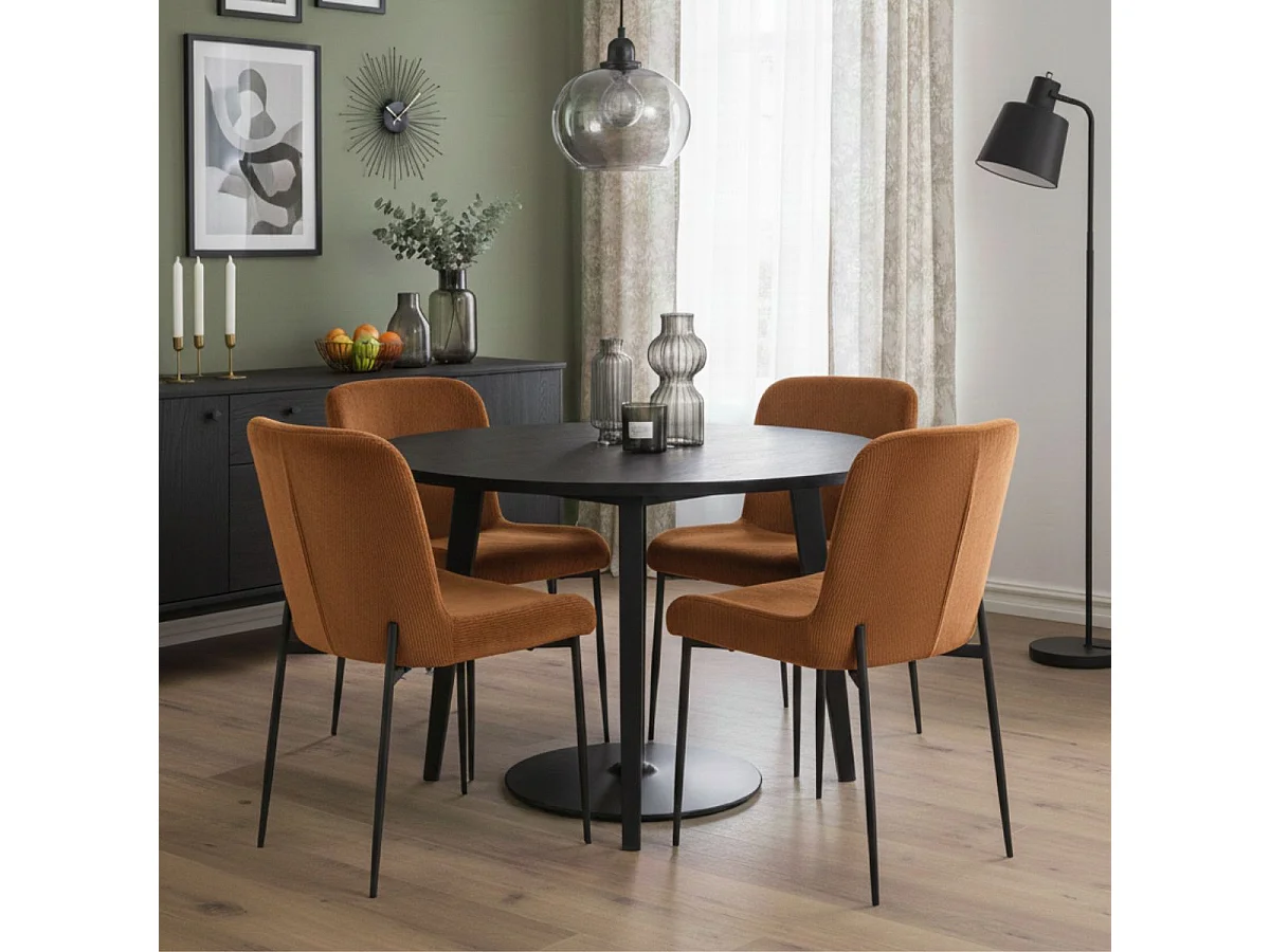 Lot de 2 chaises en tissu velours côtelé coloris terracotta pieds métal noir - LUMIA