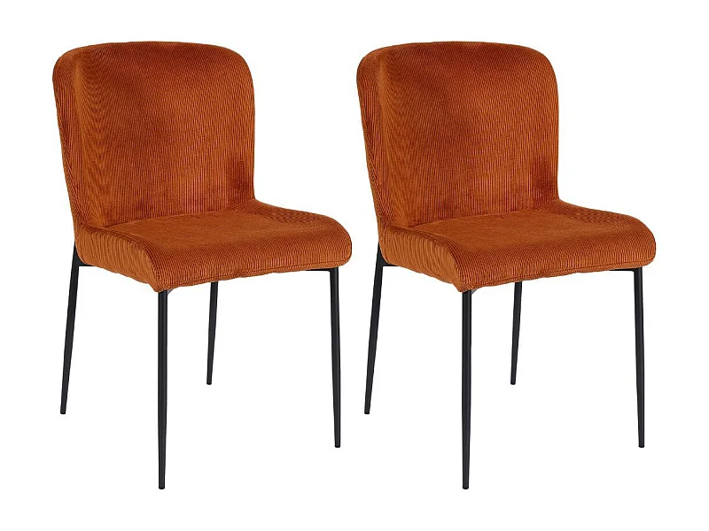 Lot de 2 chaises en tissu velours côtelé coloris terracotta pieds métal noir - LUMIA