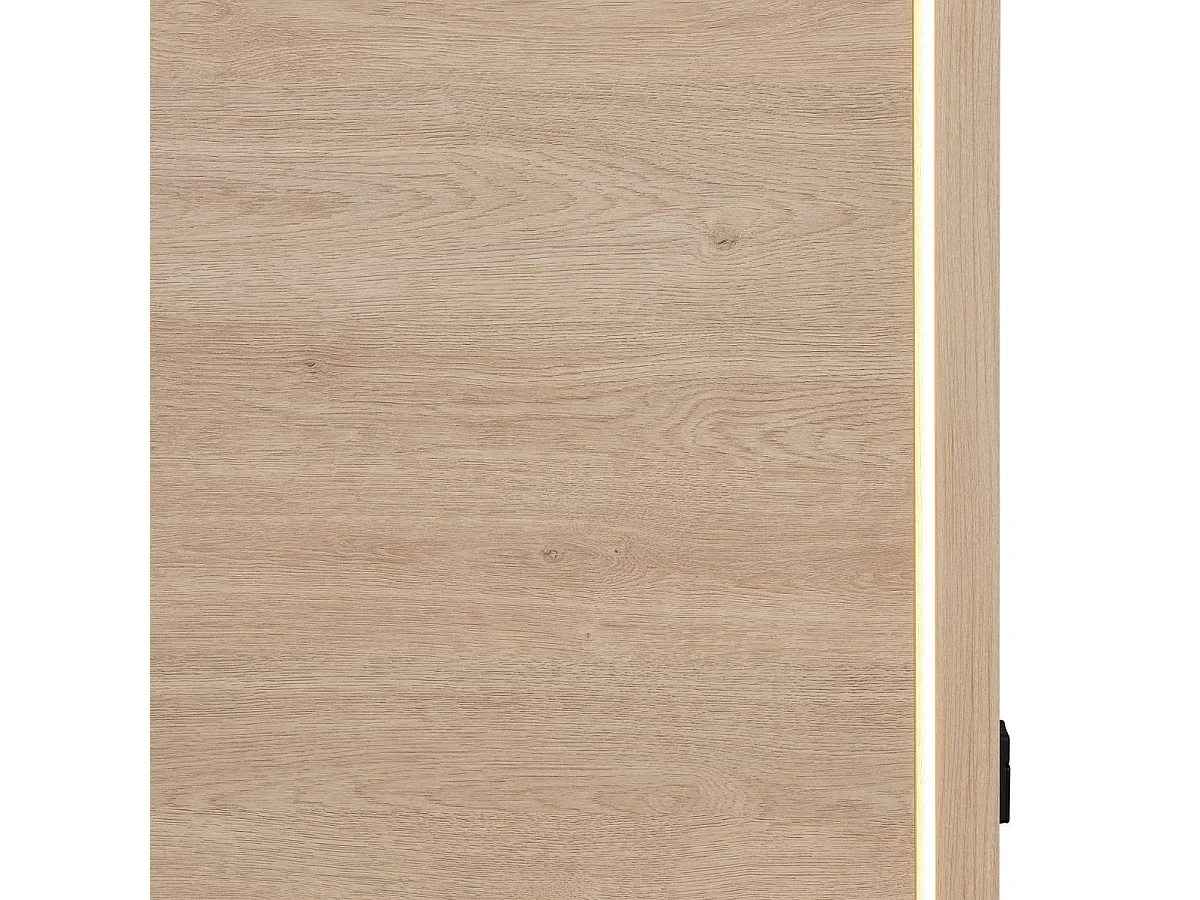 Lit 160x200cm avec tête de lit chevets suspendus et éclairage intégré aspect bois et noir - LUDY