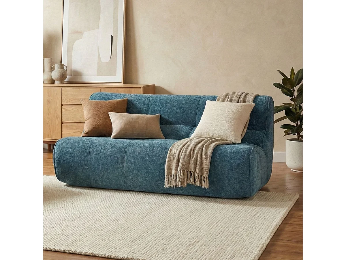 Canapé 2 places en mousse polyuréthane et tissu polyester touché doux bleu - BLOW